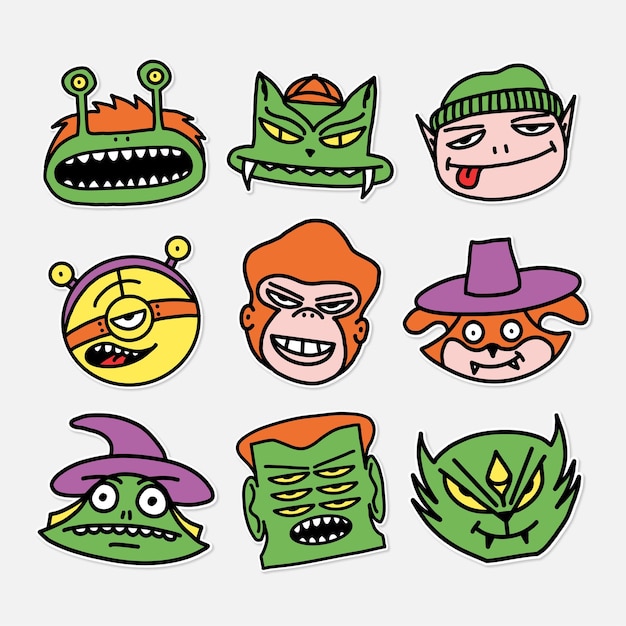 set of characters childrens men vector illustration drawings in cartoon sticker style