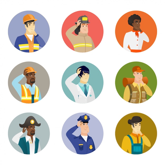 set of characters of different professions.