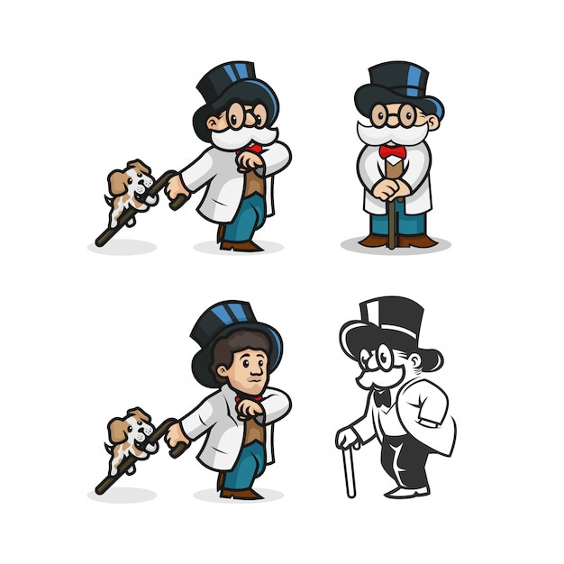 Set of characters with hat and cane