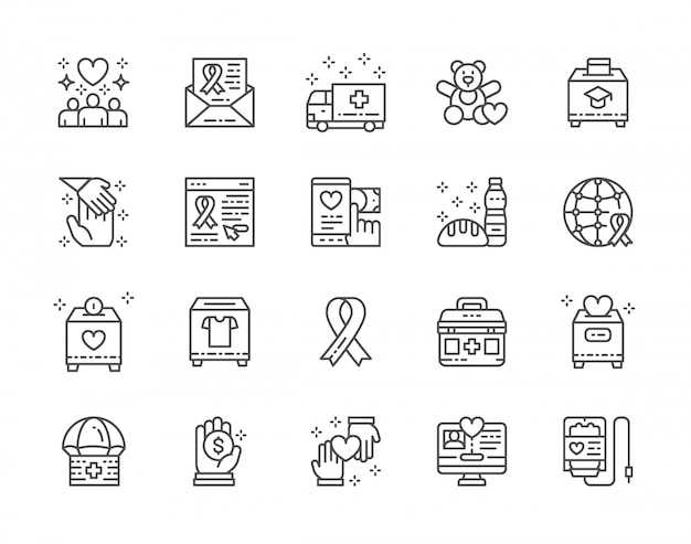 Set of Charity and Donation Line Icons. 