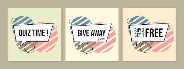 set of chat bubbles with quiz time text. flat design for give away, discount advertising banners.