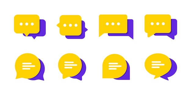 Set of Chat Message Bubbles Vector Icon. Communication icons. Talk bubble, dialog. Web icon set. Online communication. Conversation, SMS, Notification, Group Chat. Chatting icons in different styles