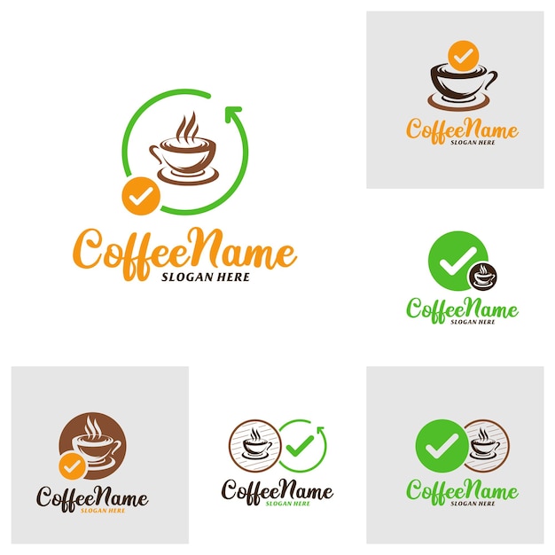 Set of Check Coffee Logo Design Template Coffee Check logo concept vector Creative Icon Symbol