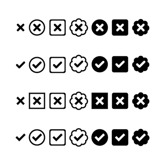 Set of the check mark and cross mark icons ui