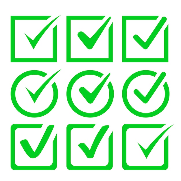 Vector set of check marks circles and boxes