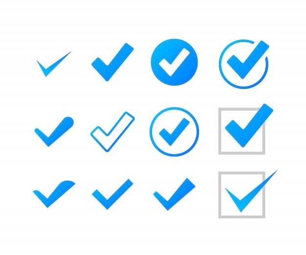 Set Check Marks or Ticks. Tick symbol, grunge check mark.   stock illustration.