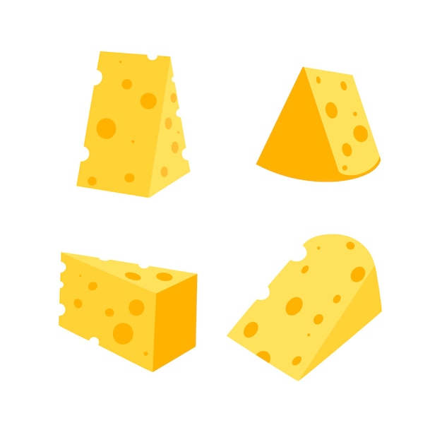 A set of cheese slicesCheese of various shapes Dairy products vector illustration