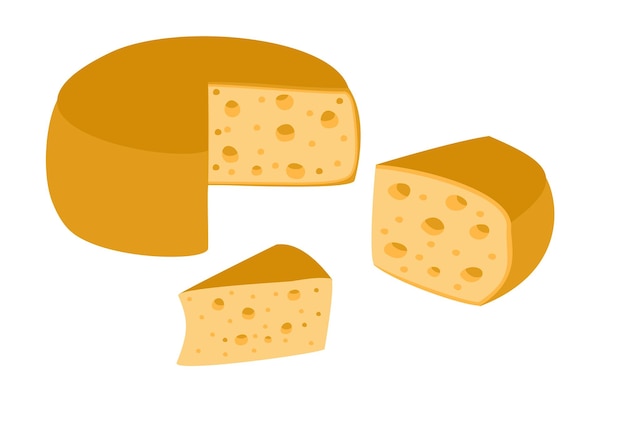 Set of cheese wheels and slices heese flat icon Vector Head of cheese in flat style