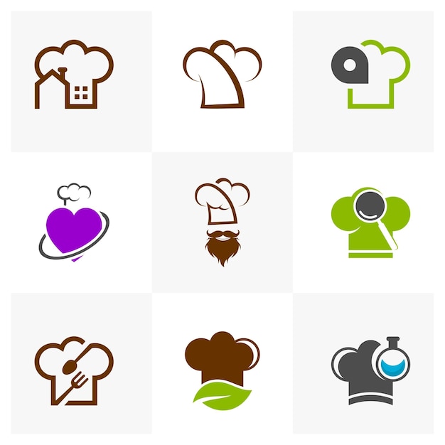 Set of Chef Hat Logo Design Template Vector Icon Symbol Creative Design Concepts