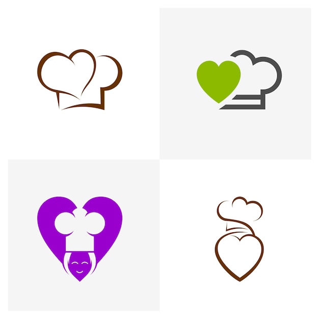 Set of Chef Hat with Love Logo Design Template Vector Icon Symbol Creative Design Concepts