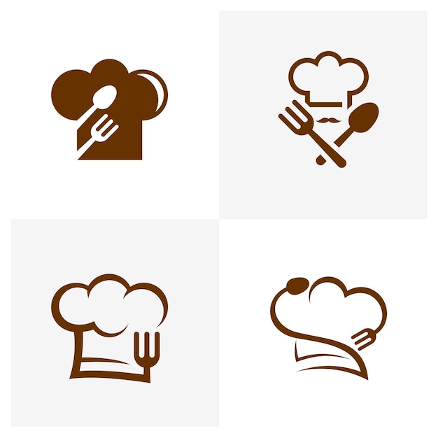 Set of Chef Hat with Spoon and Fork Logo Design Template Vector Icon Symbol Creative Design Concepts