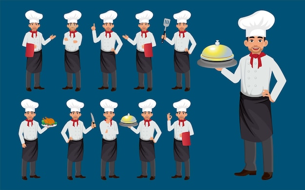 Set of chef with different poses