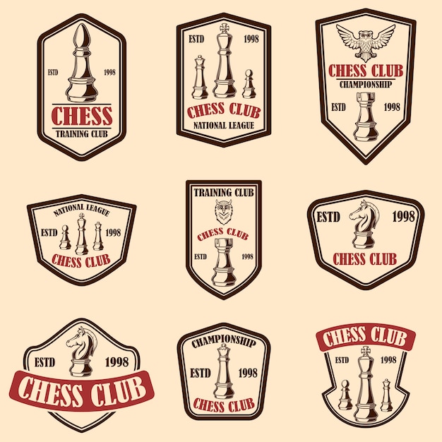 Set of chess club emblems. Design element for poster, logo, label, sign.