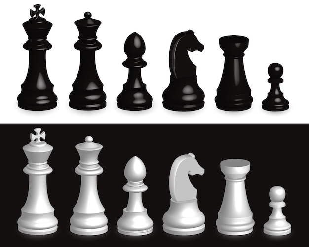 Set of chess pieces 3d Realistic set of all chess pieces in 3d black and white