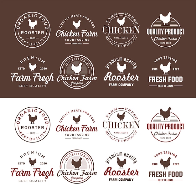 Vector set of chicken farm logo vintage premium quality fresh eggs logo premium element design packaging