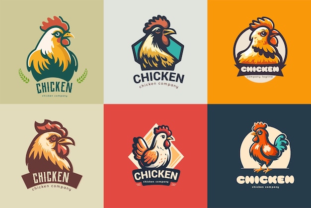 Set of chicken roster logo label illustration Chicken mascot logo vector