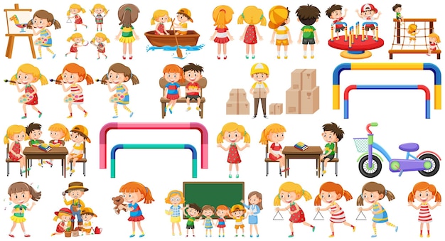 Set of children doing different activities