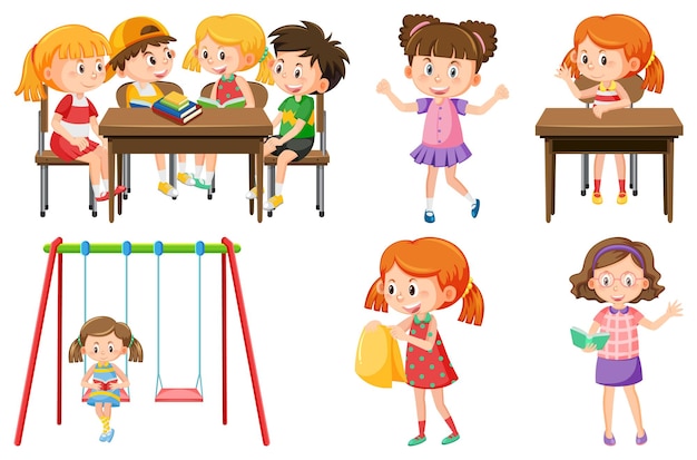 Set of children doing different activities