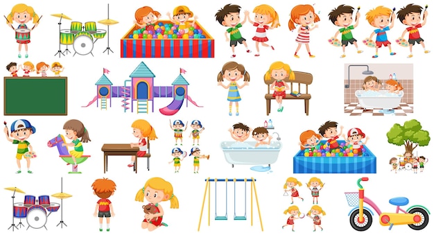 Set of children doing different activities