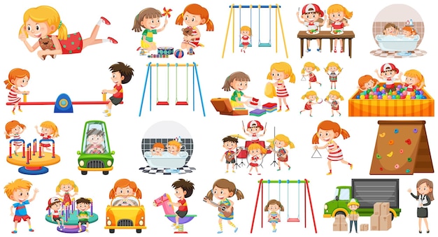 Set of children doing different activities