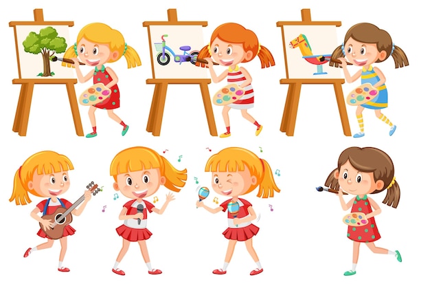 Set of children doing different activities