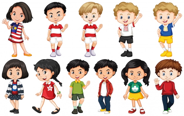 Set of children from different countries