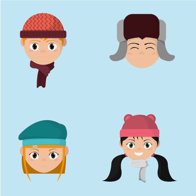 set children head with winter hat clothes 