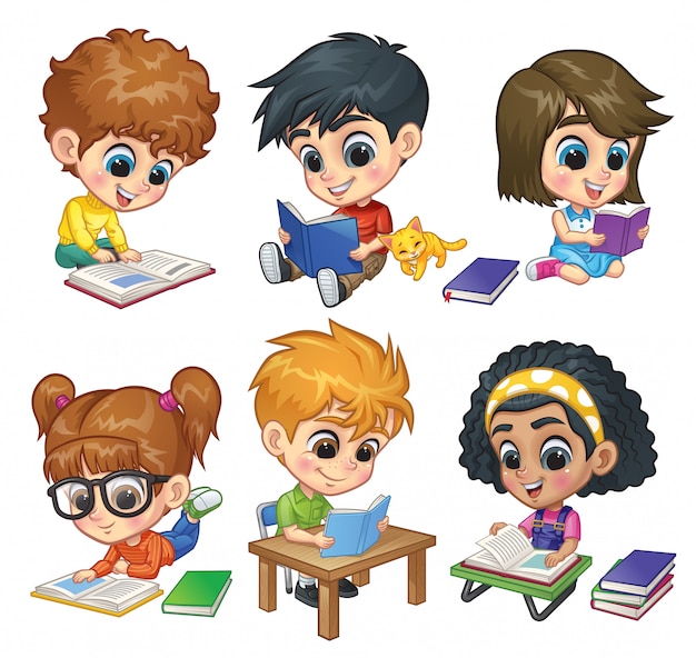 Set of Children Reading Books