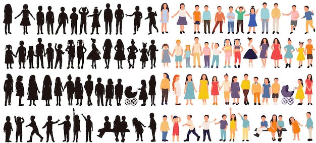 Set of children on white background isolated vector