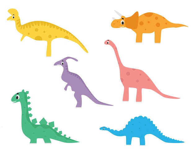 Set of childrens illustrations of dinosaurs vector illustration design