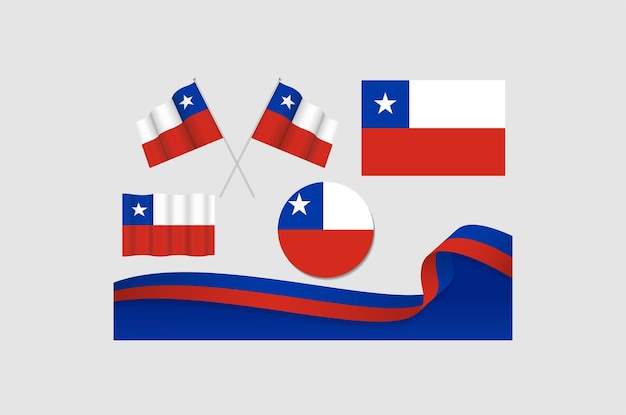 Set Of Chile Flags In Different Designs Icon Flaying Flags With ribbon With Background