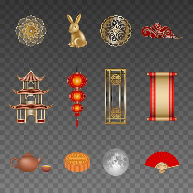 Set of chinese mid autumn festival elements