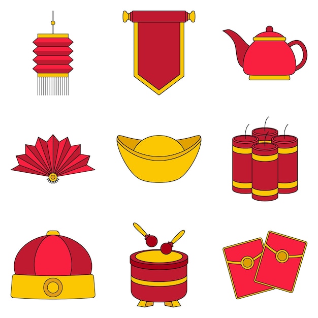 Set of Chinese New Year in flat style