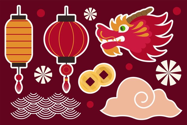 Vector set for chinese new year or traditional celebration design vector illustration in flat style