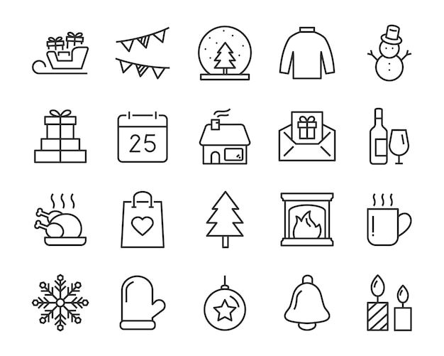 Set of chistmas line icons, such as box, gift, winter