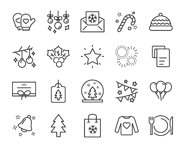 Set of chistmas line icons, such as box, gift, winter