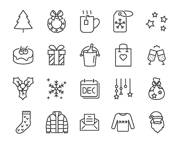 Set of chistmas line icons, such as box, gift, winter