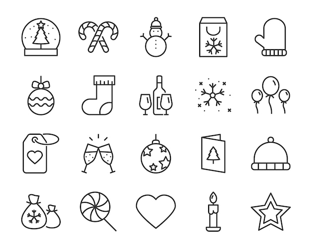 Set of chistmas line icons, such as box, gift, winter