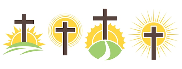 Set of Christian cross on a sun Vector illustration