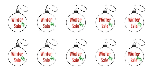 Set of Christmas balls with the inscription Winter Sale and discounts