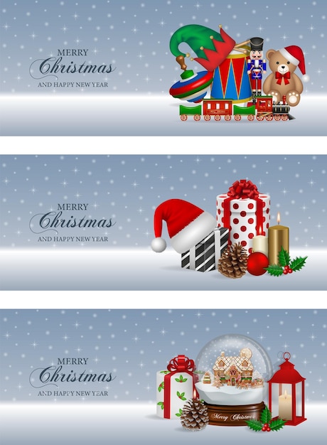 set of christmas banners with christmas decorations. collection of christmas cards