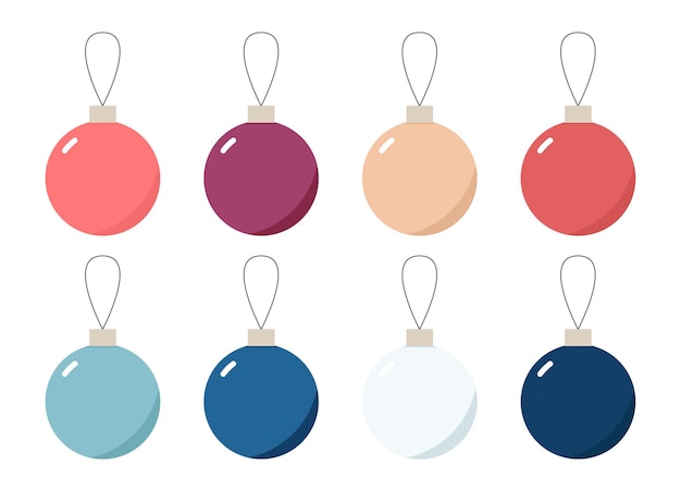 Set of Christmas baubles vector illustration, simple colorful isolated collection