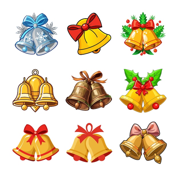 Vector a set of christmas bells with a red bow on the top