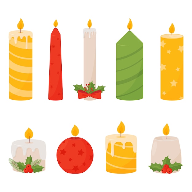 Set of Christmas candles isolated