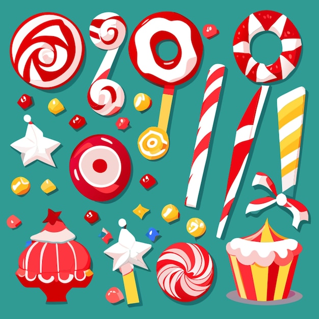 set of christmas candy vector illustration