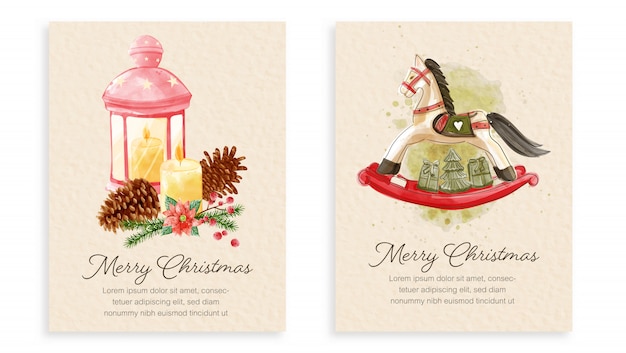 Set of Christmas cards watercolor painting style.