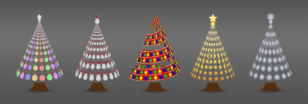 set of christmas decorations, christmas tree decorations, in a spiral pattern