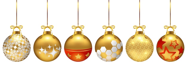 Set of Christmas decorations in different patterns with metallic shine suitable for posters cards