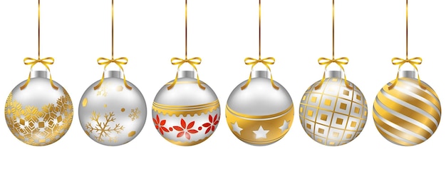 Set of Christmas decorations in different patterns with metallic shine suitable for posters cards