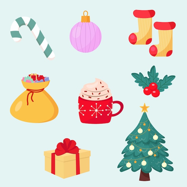 Set of Christmas elements for the holiday Vector illustration